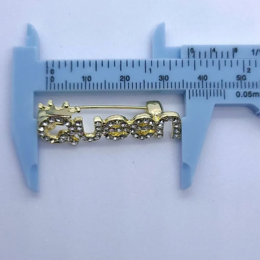 Queen Crown Rhinestone Brooch Gold CZ Statement Pin Birthday Glam Bridal Sparkle
